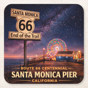Route 66 Pier Drinks Coastal Erinnerungsstück Rechteckiger Pappuntersetzer