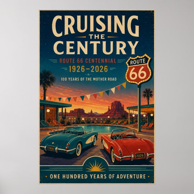 Route 66 Poolside Centennial Cruise Wandkunst Poster (Vorne)