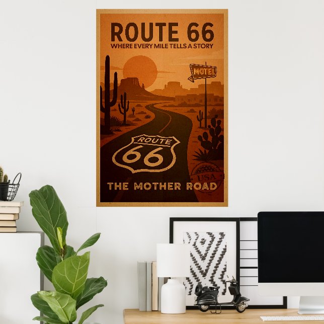Route 66 Poster - Retro Landschaftliche Fahrt Art (Heimbüro)