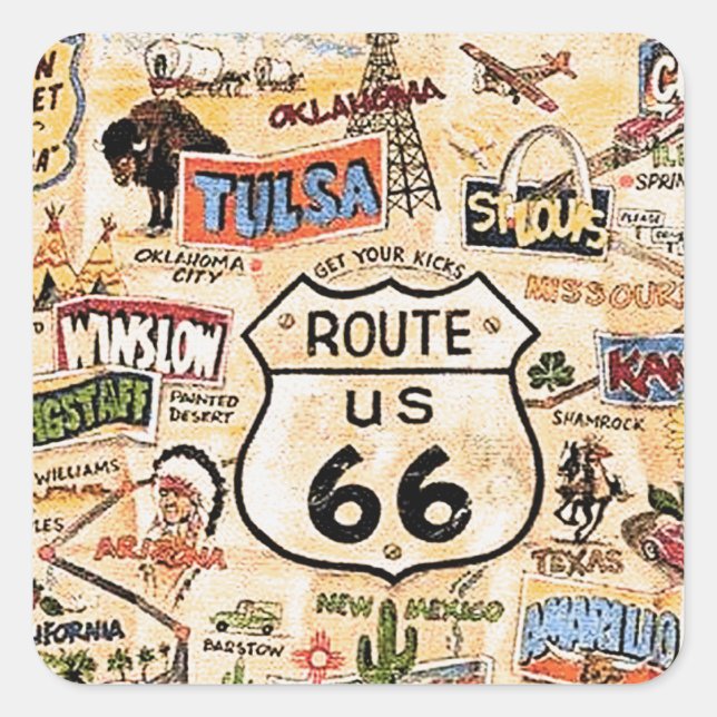 "Route 66" Quadratischer Aufkleber (Vorderseite)