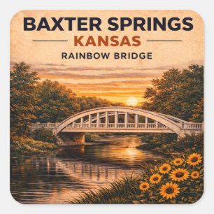 Route 66 Rainbow Bridge Baxter Springs Wahrzeichen Quadratischer Aufkleber