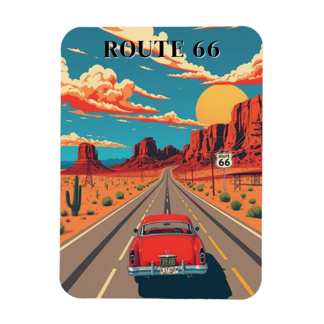 Route 66 Red Car Wüste Drive Vintag Magnet (Vertikal)