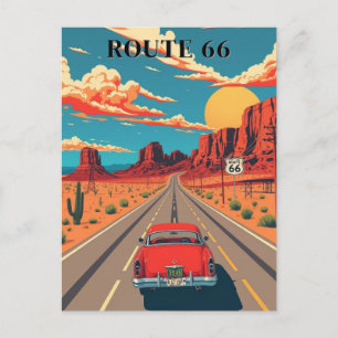 Route 66 Red Car Wüste Drive Vintag Postkarte