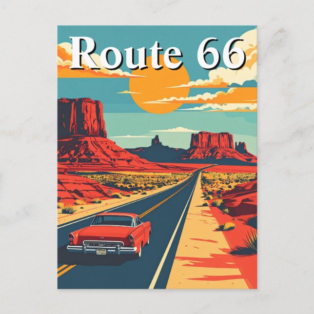 Route 66 Retro Car Vintag Americana Postkarte (Vorderseite)
