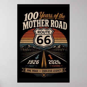 Route 66 Retro-Sonnenuntergang-Highway-Erbe-Tribut Poster