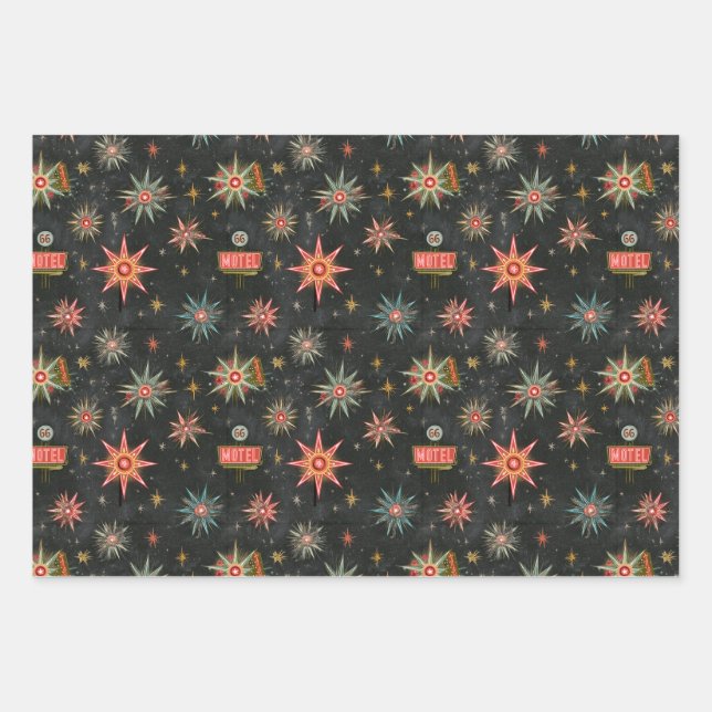 Route 66 Retro-Weihnachtsstil Geschenkpapier Set (Vorderseite)