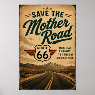 Route 66 Rette Mother Road Vintage-Highway-Kunst Poster