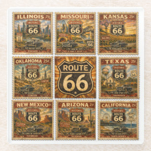 Route 66 Roadside Stamps Vintage Home Bar Kunst Glasuntersetzer