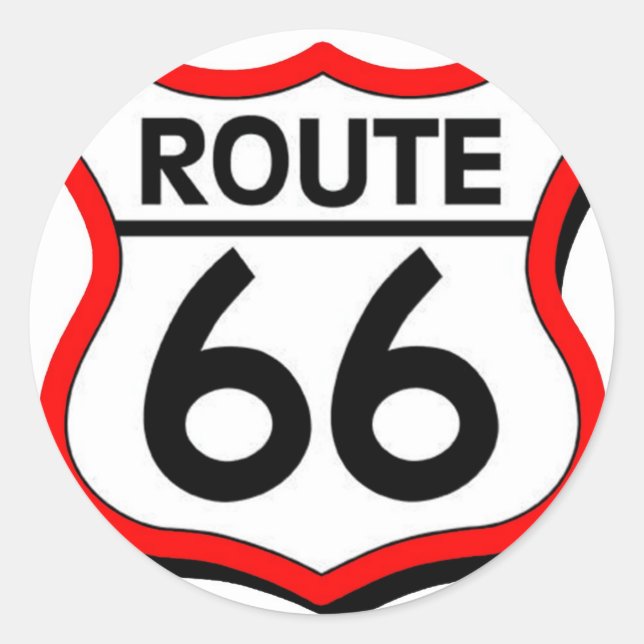 Route 66 Schild mit Rot & Schatten Runder Aufkleber (Vorderseite)