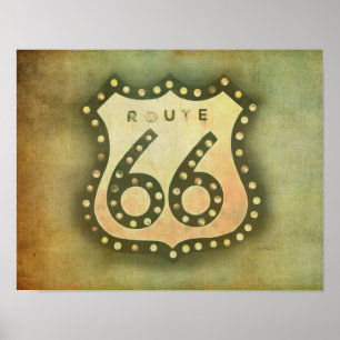 Route 66 Schild Poster im Vintage-Stil, abgenutzt