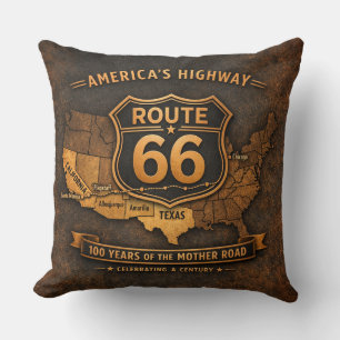 Route 66 Sofa-Dekor Vintage-Karte Americana-Art Kissen