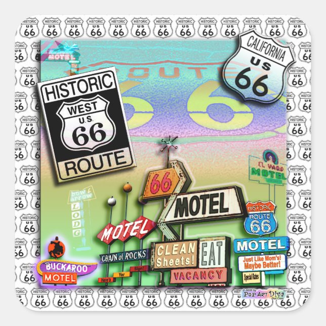 ROUTE 66 Square STICKERS by PopArtDiva (Vorderseite)