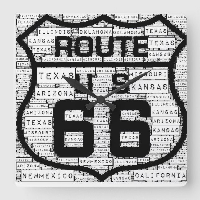 Route 66 Staaten Wall Clock Quadratische Wanduhr (Vorderseite)