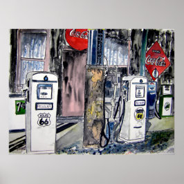 Route 66 Tankstelle Vintage Kunst Poster
