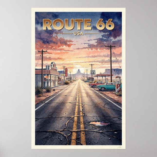 Route 66 USA Vintage Reise Poster (Vorne)