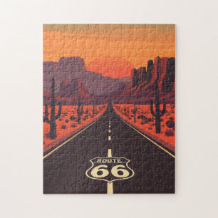 Route 66 USA Vintage-Sonnenuntergang-Puzzle Puzzle
