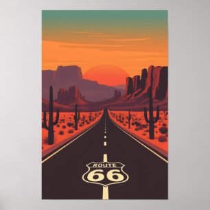 Route 66 USA Vintage-Sonnenuntergang Wüste Poster