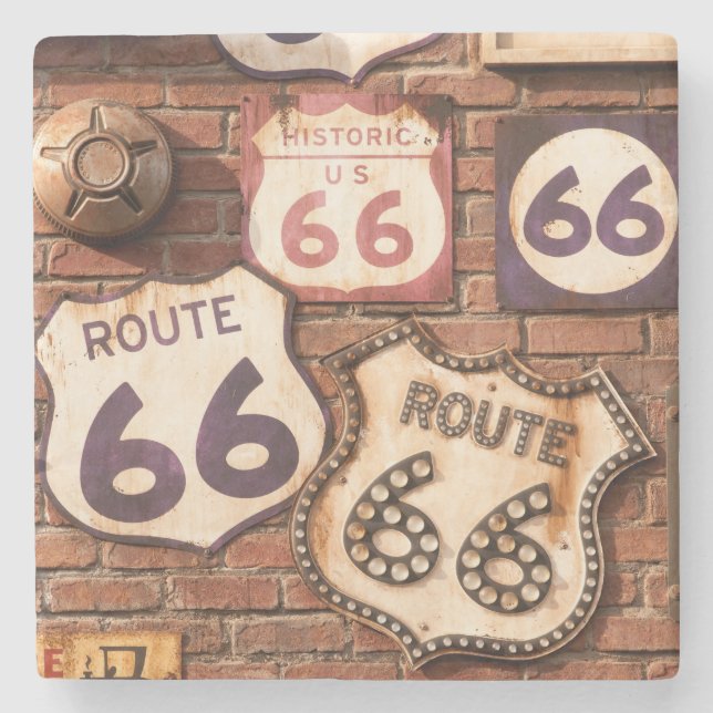 Route 66 Vintag entworfen Steinuntersetzer (Vorderseite)