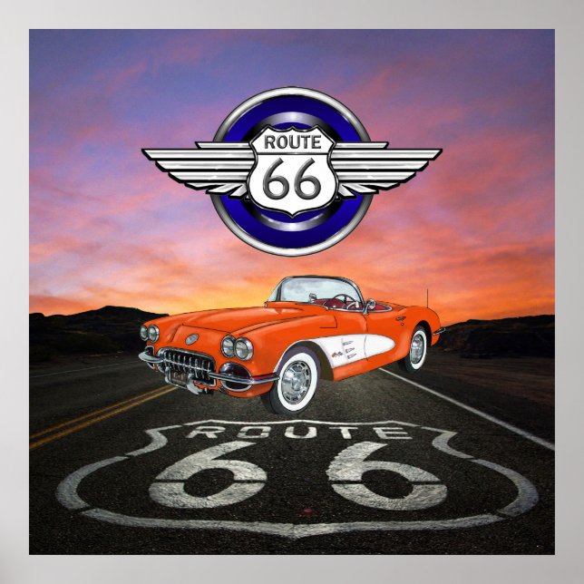 Route 66 - Vintag - Klassisches Auto - SRF Poster (Vorne)