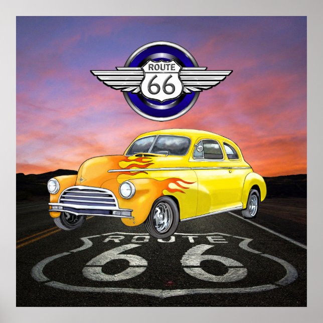 Route 66 - Vintag - Klassisches Auto - SRF Poster (Vorne)