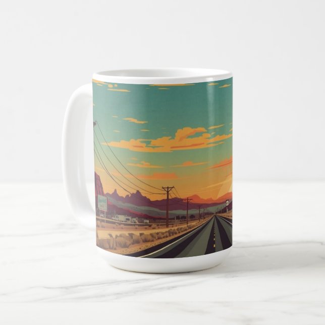 Route 66 Vintage American Road Trip Art Kaffeetasse (Vorderseite Links)