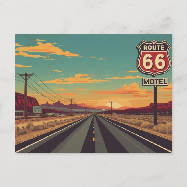 Route 66 Vintage American Road Trip Art Postkarte (Vorderseite)
