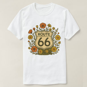 Route 66 Vintage-Blumen-Design im Americana-Stil T-Shirt