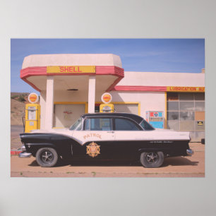 Route 66 Vintage Car Gas Station Foto Poster