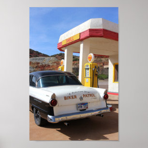 Route 66 Vintage Car Gas Station Photo Poster