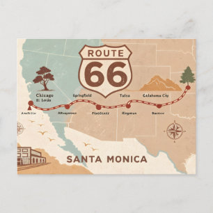 Route 66 Vintage Karte mit historischen Städten