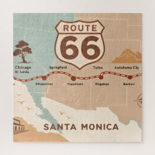 Route 66 Vintage Karte mit historischen Städten Puzzle