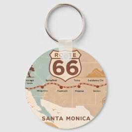 Route 66 Vintage Karte mit historischen Städten Schlüsselanhänger