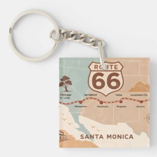 Route 66 Vintage-Karte mit historischen Städten Schlüsselanhänger