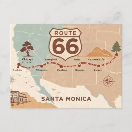 Route 66 Vintage Map with Historic Cities Feiertagspostkarte