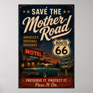 Route 66 Vintage Motel Klassiker-Autostraße Poster