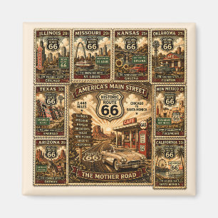 Route 66 Vintage-Reise-Stempel-Magnet Magnet