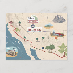 Route 66 Vintage-Reisekarte Illustration Postkarte
