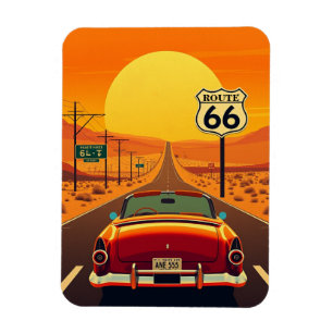 Route 66 Vintage-Sonnenuntergang-Highway mit Auto Magnet