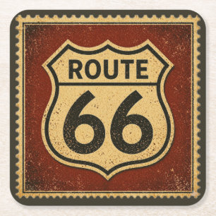 Route 66 Vintage-Stempel-Bar-Kart Amerika Rechteckiger Pappuntersetzer