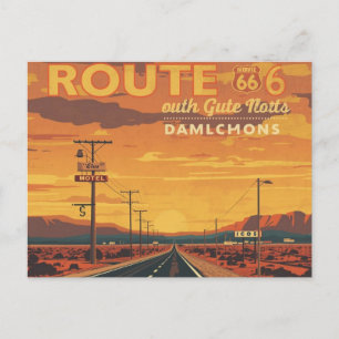 Route 66 Vintage Sunset Road Art Feiertagspostkarte