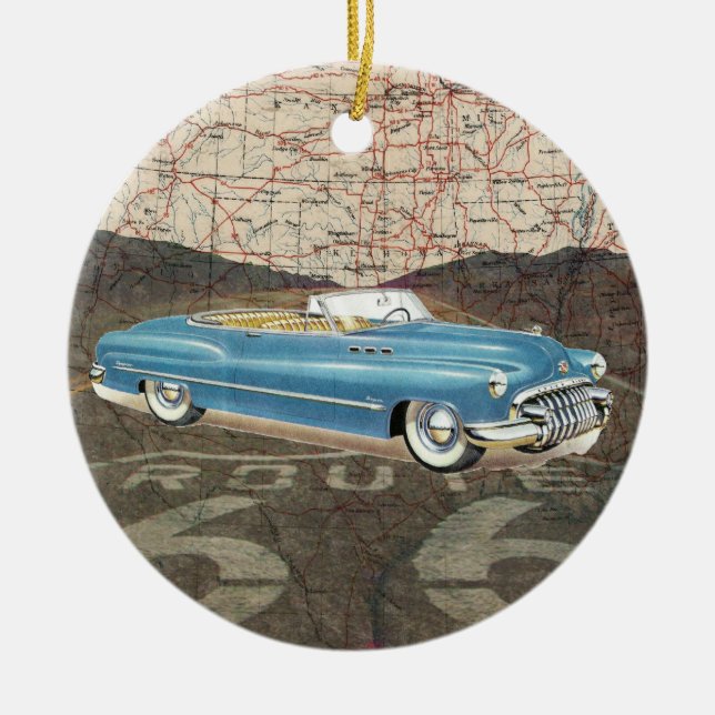 Route 66 Vintages Auto - SRF Keramik Ornament (Vorne)