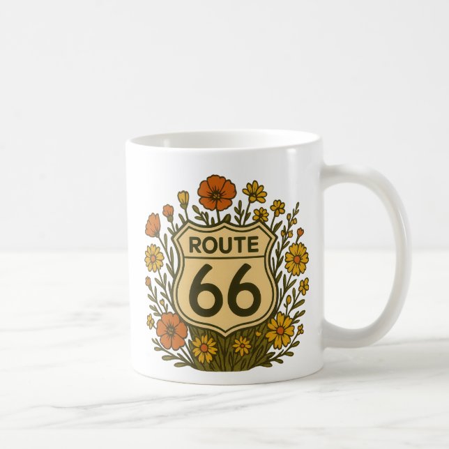 Route 66 Vintages Blumendesign Kaffeetasse (Rechts)