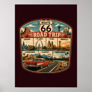Route 66 Wahrzeichen Illustration Reise Kunst Abze Poster