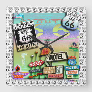 ROUTE 66 Wall CLOCK by PopArtDiva Quadratische Wanduhr