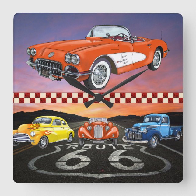 Route 66 Wall Clock - SRF Quadratische Wanduhr (Vorderseite)
