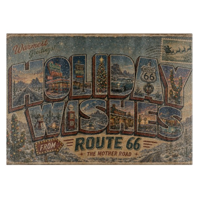 Route 66 Weihnachtswünsche Küchenkunst Schneidebrett (Vorderseite)