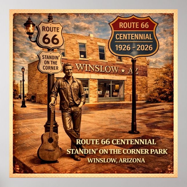 Route 66 Winslow Arizona Steht da Poster (Vorne)