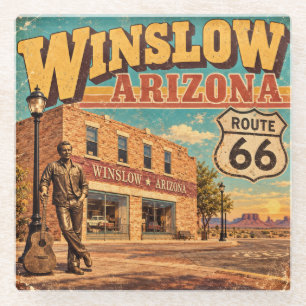 Route 66 Winslow Arizona Vintage Hauptstraße Glasuntersetzer