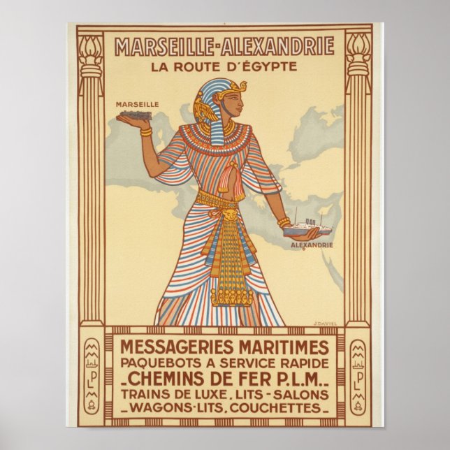 Route Marseille nach Alexandria Ägypten Poster (Vorne)