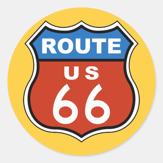 Route US 66 Unterschrift Runder Aufkleber (Vorderseite)